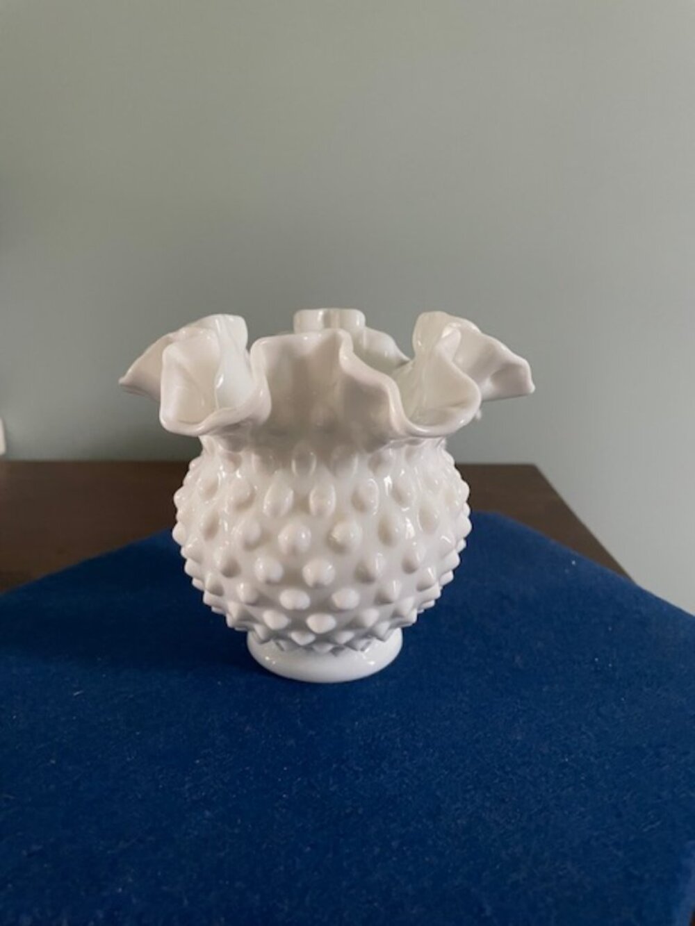 Fenton Small Ruffled Hobnail Milk Glass Short Vase